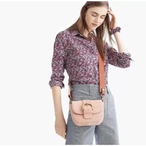 J. Crew X Liberty Fabrics Slim Perfect Shirt Women's Size 8 Floral Pink Fuchsia